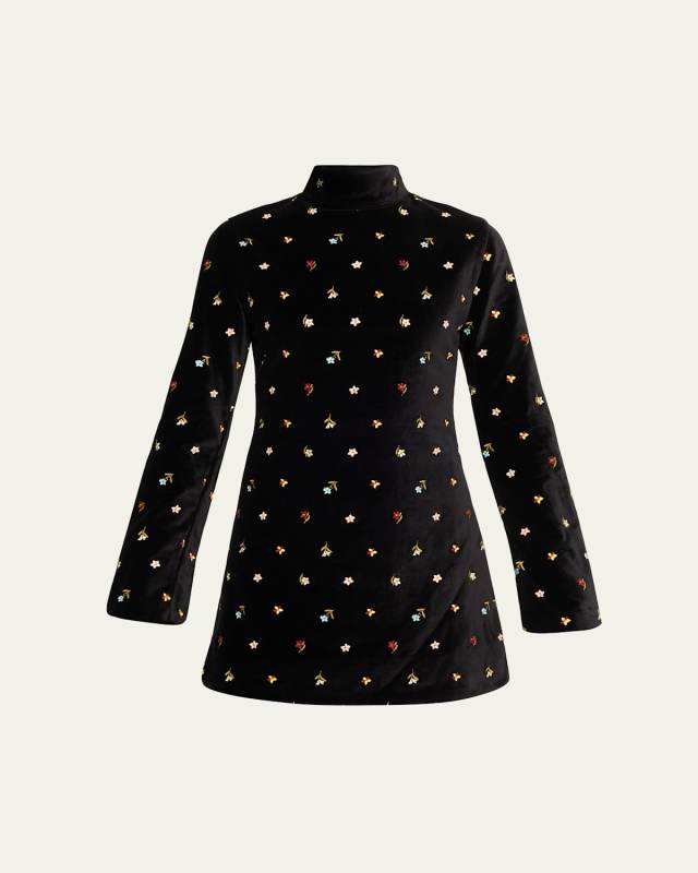 Romy Long-Sleeve Floral Velvet Mini Dress